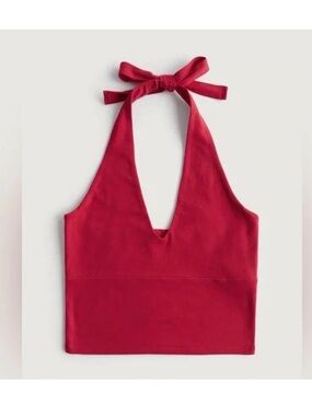 🆕- Hollister Red V-Neck Lined Halter Top. Size: Small